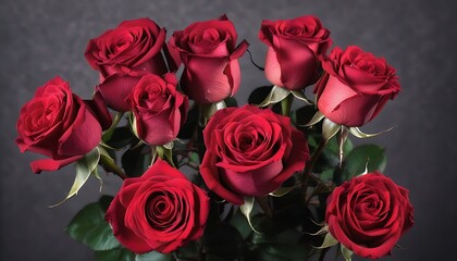 Obraz premium bouquet of red roses in a glass vase, grey background 