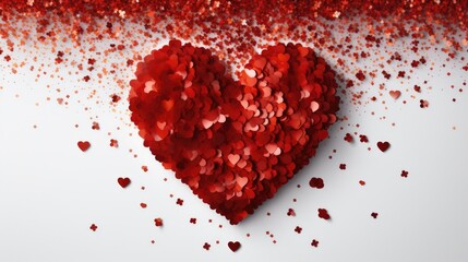 A red sequin heart on a white background. Banner for Valentine's Day