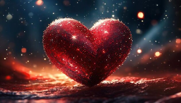 Naklejki close up of sparkly red heart against black background