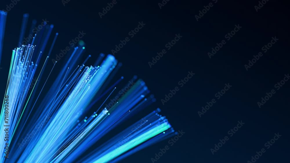 Poster illuminated fiber optic cables. glowing internet data streams. digital transmission. 3d render anima