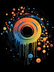 T-shirt design, a series of concentric circles of various colors, radiating outwards like a ripple in a pond created with Generative Ai
