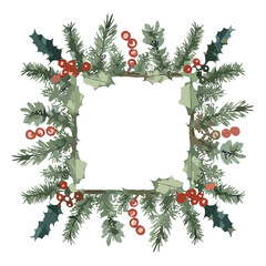 Fototapeta na wymiar christmas frame with fir branches and berries