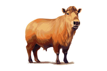 Majestic Aurochs: A digital painting of the extinct Aurochs, ancestor to modern cattle, in a proud stance against a white background. 