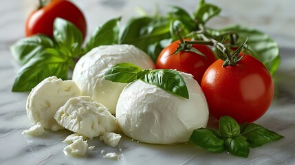 Mozzarella Cheese Rounds with Ripe Cherry Tomatoes and Basil