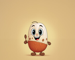 Fototapeta premium Cute happy lima bean cartoon character holding a spoon