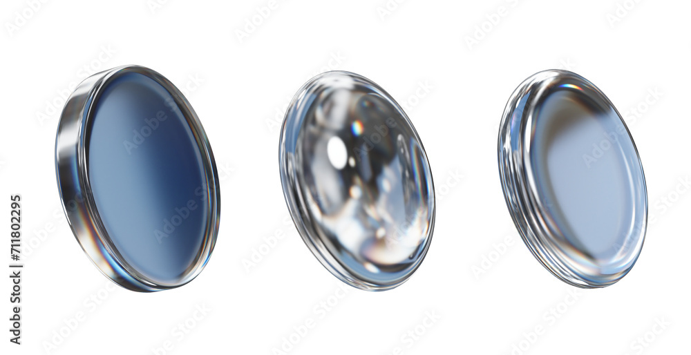 Poster crystal lens shape set isolated background 3d rendering