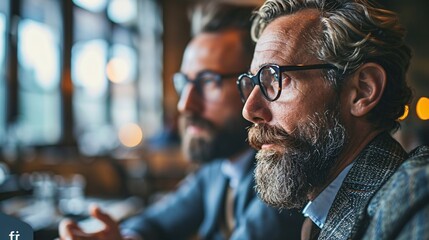Two businessmen exchanging ideas on their tech projects in a startup setting.