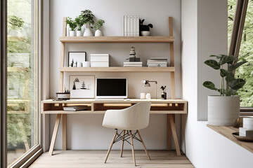 Stylish home office interior with comfortable workplace
