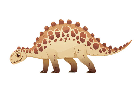 Flat cartoon image of a dinosaur on a white background. Ankylosaurus. For children's work, drawing and writing.
