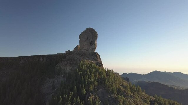 Gran Canaria Aerial view, Roque Nublo, plains and pine forests in detail recorded with drone (4K)