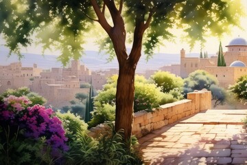 Obraz premium view of the old city jerusalem created with generative AI software