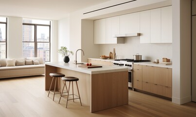 Amazing minimalist kitchen in a luxurious trendy apartment.