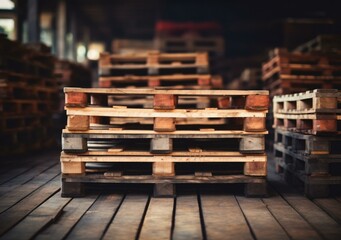 A group of wooden pallets on a wooden floor. Generative AI.