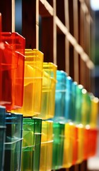 A row of colorful plastic containers. Generative AI.