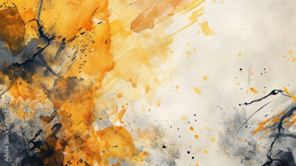 Poster Abstract watercolor background with yellow, black and white splashes