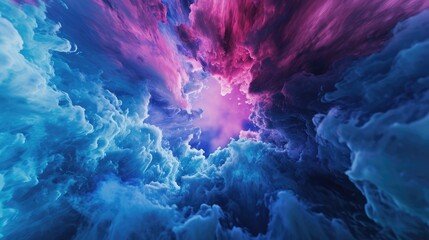 Blue and pink abstract clouds surround a clear sky - obrazy, fototapety, plakaty