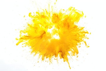yellow powder explosion isolated on white background. yellow dust particles splash. Holi Festival. Burst of colors series. Vibrant contrast. Celebration and creativity concept background texture 3