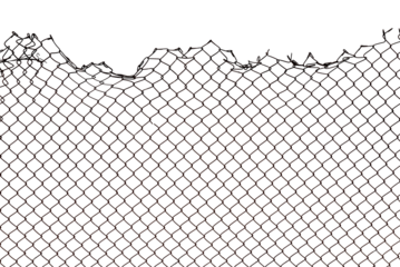 The texture of the metal mesh on a white background. Torn steel, metal mesh with holes