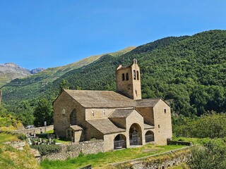 Fortified church of San Miguel in the town of Linás de Broto, belonging to the municipality of Torla-Ordesa