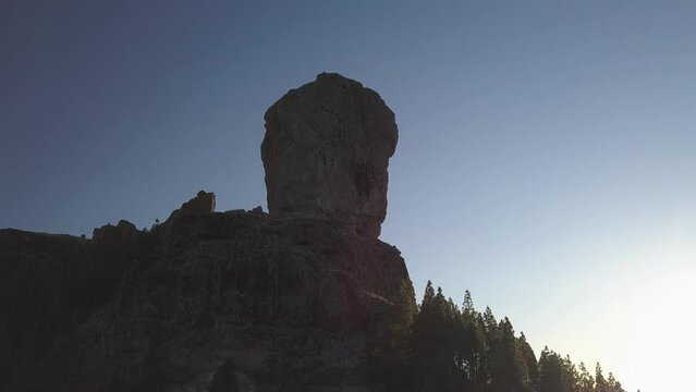 Sea of Clouds at Sunset in the ravines of Gran Canaria recording with Drone, Roque nublo Canary Islands (4K)