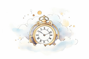 Clock, steampunk concept , cartoon drawing, water color style, AI Generated