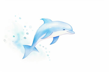 Dolphin, playful leap , cartoon drawing, water color style, AI Generated