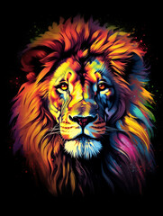 T-shirt design, a portrait of a majestic lion with a mane of swirling created with Generative Ai