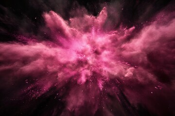 pink powder explosion isolated on black background. pink dust particles splash. Color Holi Festival. Burst of colors series. Vibrant contrast. Celebration and creativity concept background texture 3