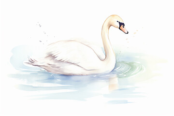 Swan, elegant glide , cartoon drawing, water color style, AI Generated