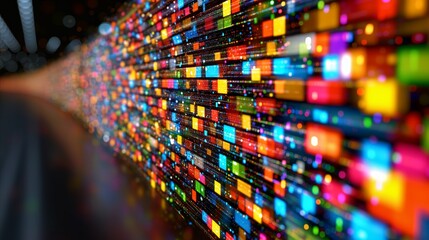 Vibrant abstract technology background with colorful pixels and blurred motion