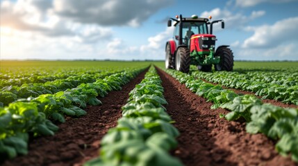 Obraz premium Modern tractor plowing fields on sustainable agricultural farm