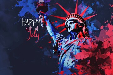 4th of july greeting card with the Statue of Liberty Generative AI