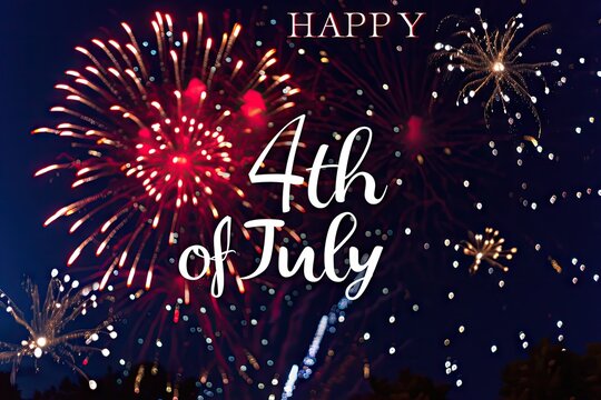 4th of july greeting for your friend with fireworks on the dark background Generative AI