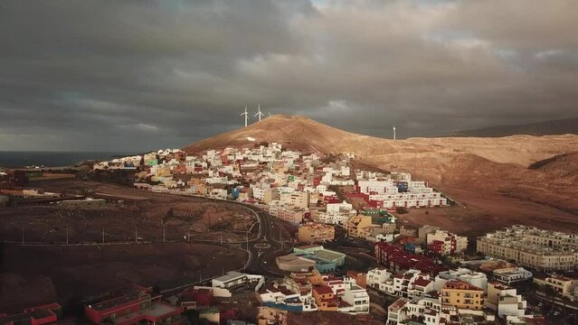 Fishing village between mountains, Gran Canaria, Sardina de G&aacute;ldar, recorded with drone 4K