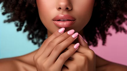 Fotobehang black woman with makeup and pink manicure © Christopher