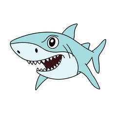 Shark colored outline. Isolated doodle shark with colored. Hand drawn vector art