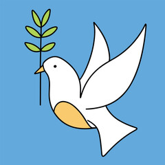 Dove colored outline. Isolated doodle peace dove with colored. Hand drawn vector art