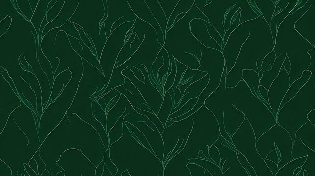 Seamless pattern with green leaves on a dark green background. floral illustration. Spring floral  Seamless Background Pattern. floral design.