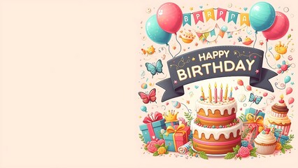 Flat happy birthday party background,AI generative
