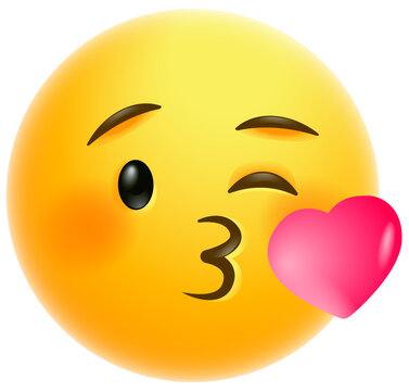 Blowing kiss icon. Kissing heart, Winking Emoji emoticon face blowing a kiss with red heart