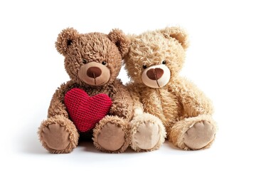 Two teddy bear with heart on white background