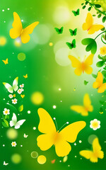 Fototapeta na wymiar Butterflies flying around with green blurred bokeh background. Summer and spring concept with copy space.