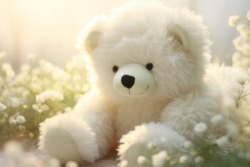 White fluffy teddy bear a whimsical and huggable children's toy for big girls captured in a playful pose its soft fur and adorable features radiating joy and comfort in high definition