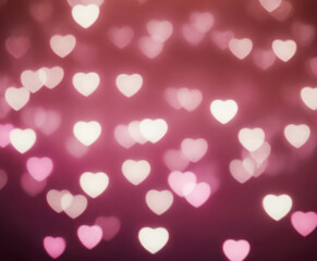Wedding Pink Blurred abstract background with cute bokeh hearts.