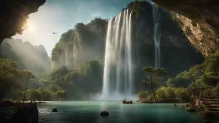 Fotobehang Fantasy  Ban Gioc waterfall of mystery, with a landscape of hidden caves and treasures,  © Jared
