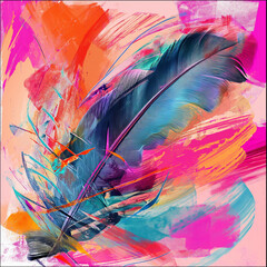 feathers on a colorful background