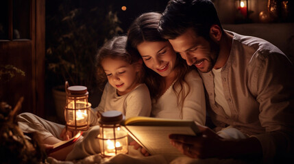 The Endearing Affection of a Young Family Reading Fairy Tales to Their Children