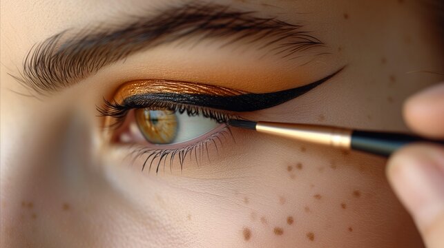 Close-up of detailed eyeliner application on a woman's eye