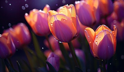 tulips with rain drops - obrazy, fototapety, plakaty