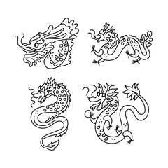 Chinese asian dragons color concept. Dragon for tattoo design.